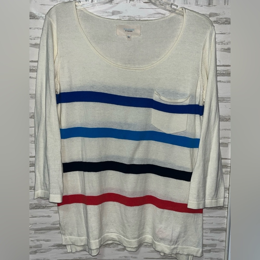 Birds Of Paradis Trovata Sweater Womens Medium Cream Striped Knit Cotton